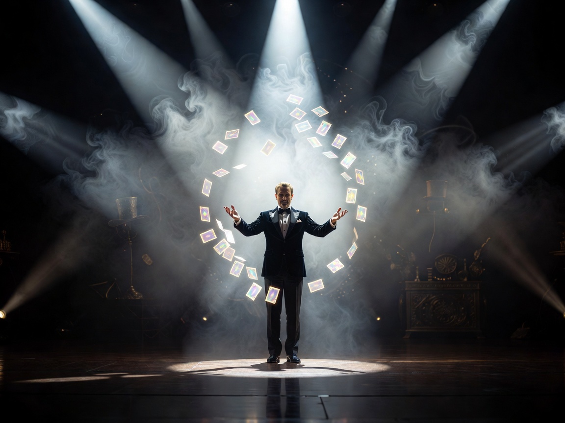 Dramatic stage lighting for a magic show